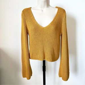Forever 21 Knit Sweater V Neck Flared Long Sleeve Mustard Yellow Size M